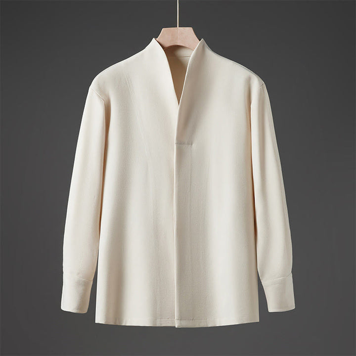 Buddha Stones Solid Fall Long Sleeve Hidden Half Button Design Men's Shirts - Beige - US/UK/AU46，EU56 (5XL) - image 0