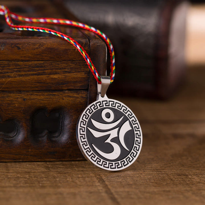Buddha Stones Om Hum Sanskrit Titanium Steel Luck Colored Rope Necklace Pendant - image 2