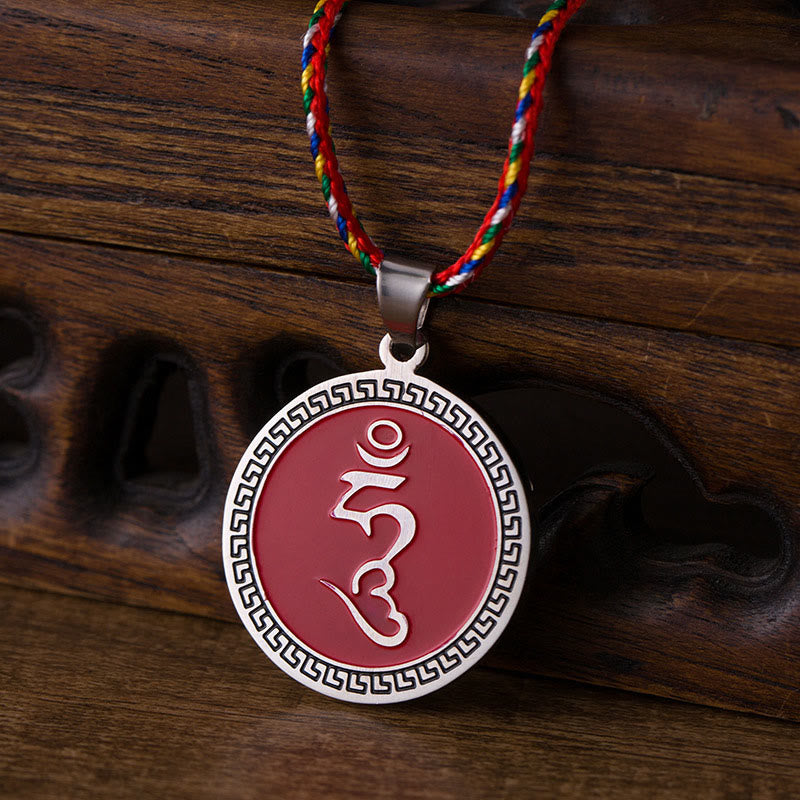 Buddha Stones Om Hum Sanskrit Titanium Steel Luck Colored Rope Necklace Pendant - image 8