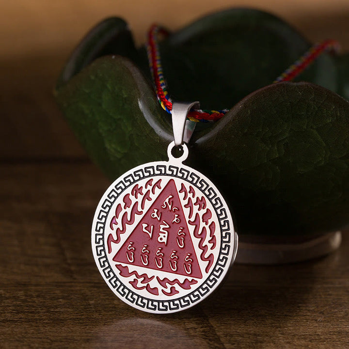 Buddha Stones Om Hum Sanskrit Titanium Steel Luck Colored Rope Necklace Pendant - image 10