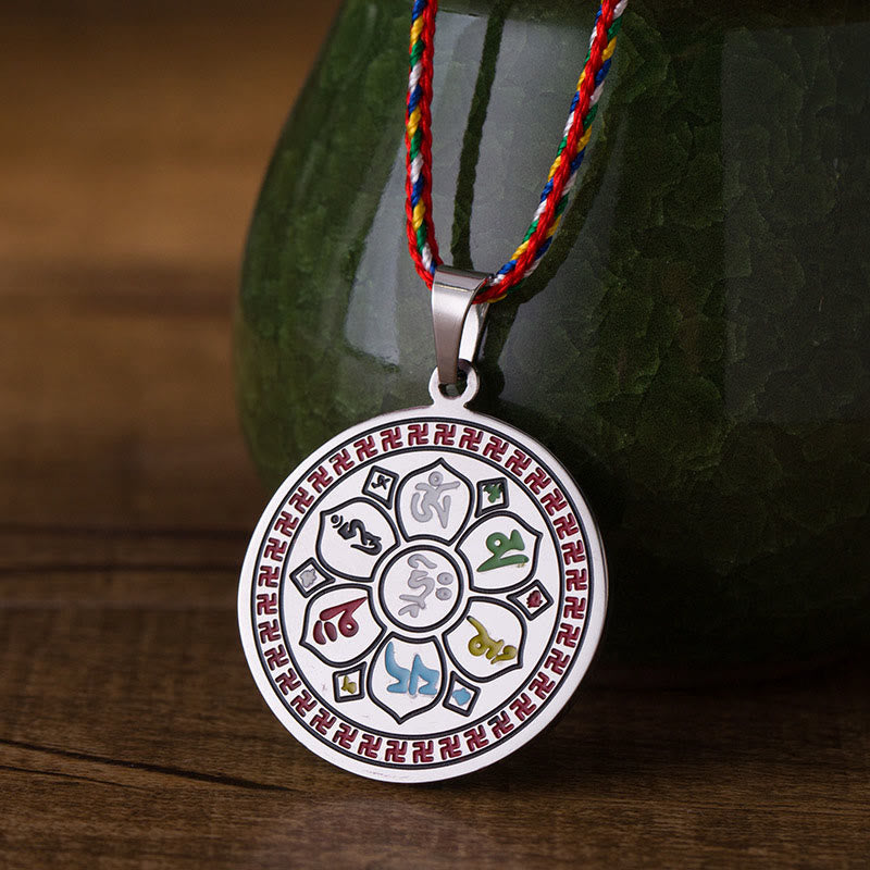 FREE Today: Peace Protection Colorful Om Mani Padme Hum Titanium Steel Rope Necklace Pendant - Silvery - image 0