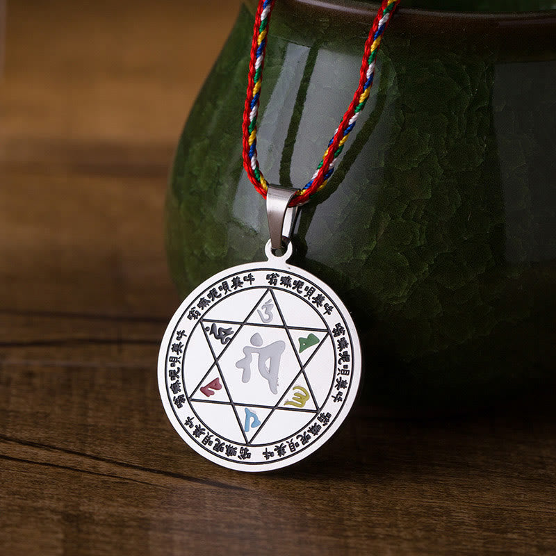FREE Today: Peace Protection Colorful Om Mani Padme Hum Titanium Steel Rope Necklace Pendant - image 2