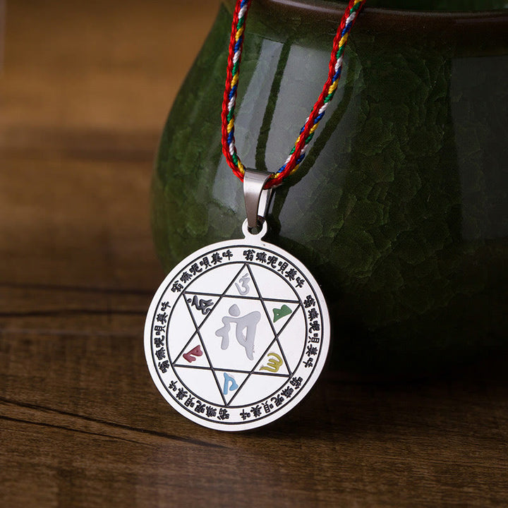 FREE Today: Peace Protection Colorful Om Mani Padme Hum Titanium Steel Rope Necklace Pendant - image 2