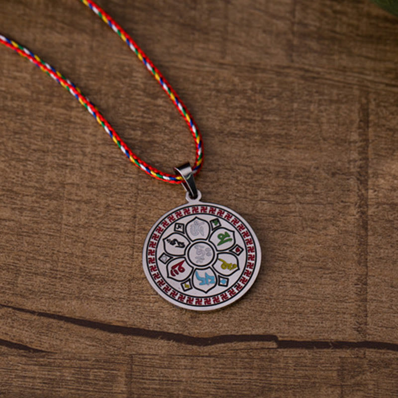 FREE Today: Peace Protection Colorful Om Mani Padme Hum Titanium Steel Rope Necklace Pendant - image 4