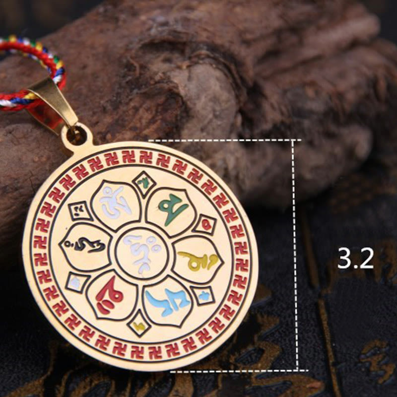 FREE Today: Peace Protection Colorful Om Mani Padme Hum Titanium Steel Rope Necklace Pendant - Golden - image 9
