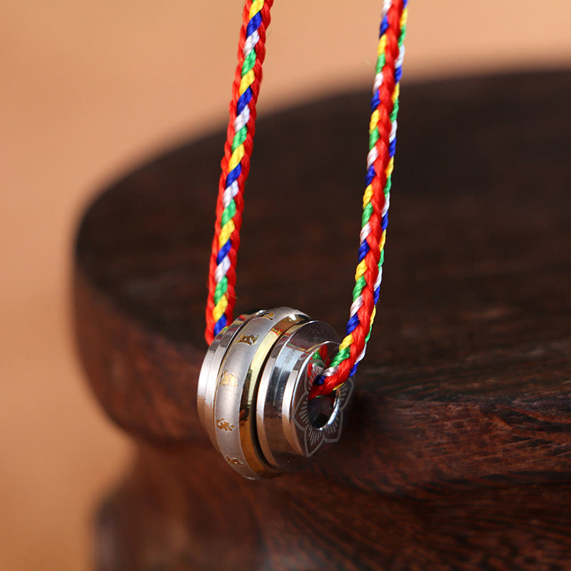 FREE Today: Creativity and Purity Om Mani Padme Hum Titanium Steel Rotatable Necklace Pendant - Silvery Om Mani Padme Hum & Colored Rope - image 2