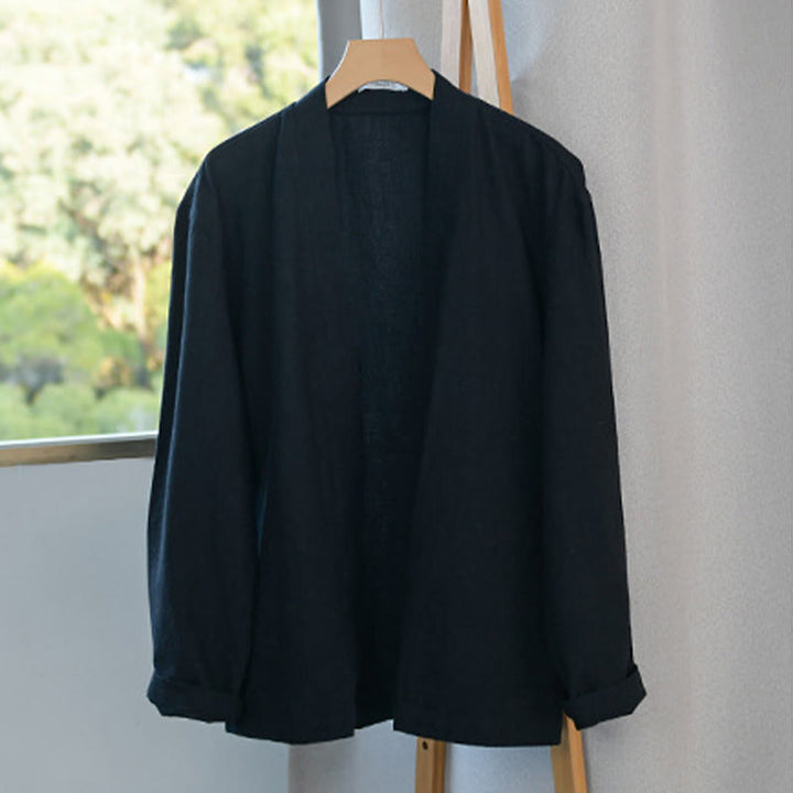 Buddha Stones Simple Long Sleeve Open Front Ramie Cotton Men's Shirts With Pockets - image 12