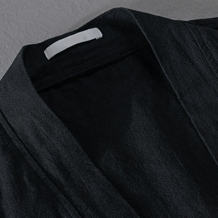 Buddha Stones Simple Long Sleeve Open Front Ramie Cotton Men's Shirts With Pockets - image 13