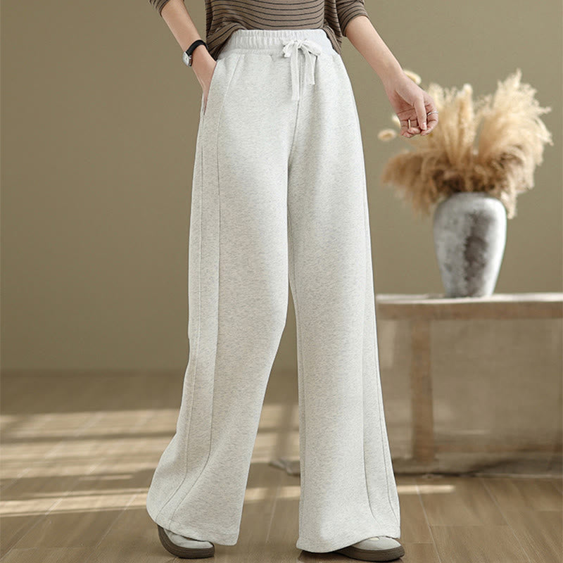 Buddha Stones Casual Plain Cotton Women's Wide Leg Pants With Pockets - WhiteSmoke - US8-10，UK/AU12-14，EU40-42 (2XL) - image 0