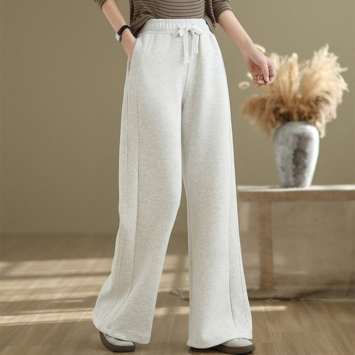Buddha Stones Casual Plain Cotton Women's Wide Leg Pants With Pockets - WhiteSmoke - US8-10，UK/AU12-14，EU40-42 (2XL) - image 0