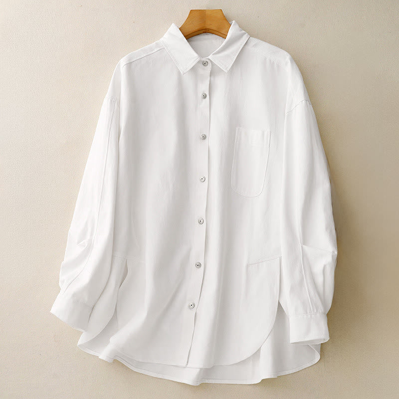 Buddha Stones Casual Women's Stand Collar Long Sleeve Design Plain Cotton Shirt - White - US14，UK/AU18，EU46 (2XL) - image 10