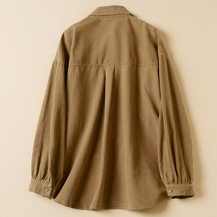 Buddha Stones Casual Buttons Design Women's Stand Collar Long Sleeve Cotton Shirt - image 6