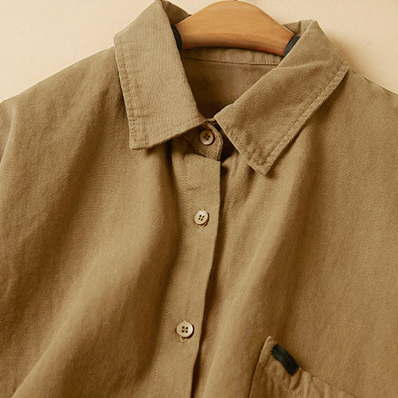 Buddha Stones Casual Buttons Design Women's Stand Collar Long Sleeve Cotton Shirt - image 11