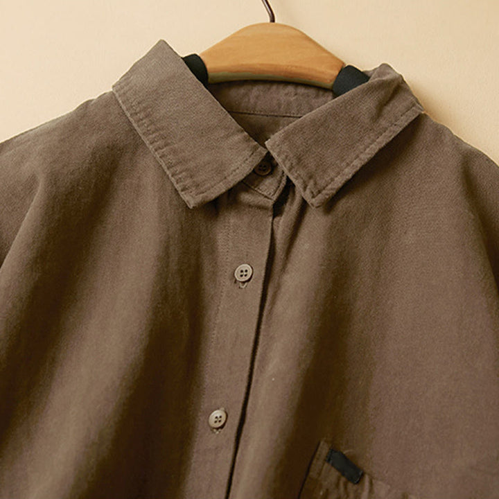 Buddha Stones Casual Buttons Design Women's Stand Collar Long Sleeve Cotton Shirt - image 20