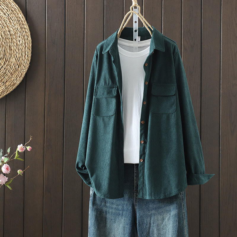 Buddha Stones Corduroy Women's Cotton Long Sleeve Jacket With Pockets - DarkSlateGray - US8-10，UK/AU12-14，EU40-42 (2XL) - image 18