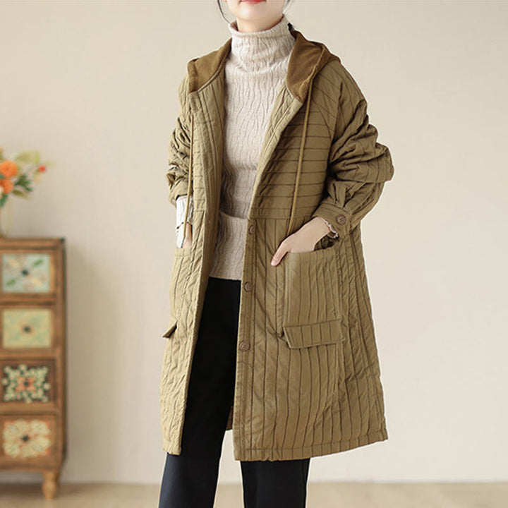 Buddha Stones Plain Notched Women's Cotton Padded Coat With Pockets - Tan - US12，UK/AU16，EU44 (2XL) - image 18