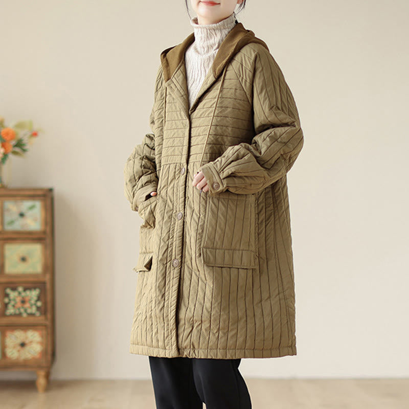 Buddha Stones Plain Notched Women's Cotton Padded Coat With Pockets - image 22