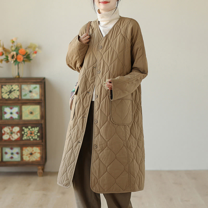 Buddha Stones Plain Buttons Women's Cotton Padded Coat With Pockets - image 11