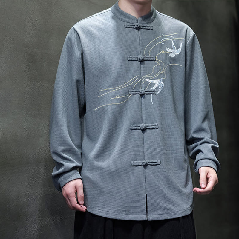 Buddha Stones Frog-Button Swallow Embroidery Stand Collar Long Sleeve Tang Suit Men's Shirt - image 14