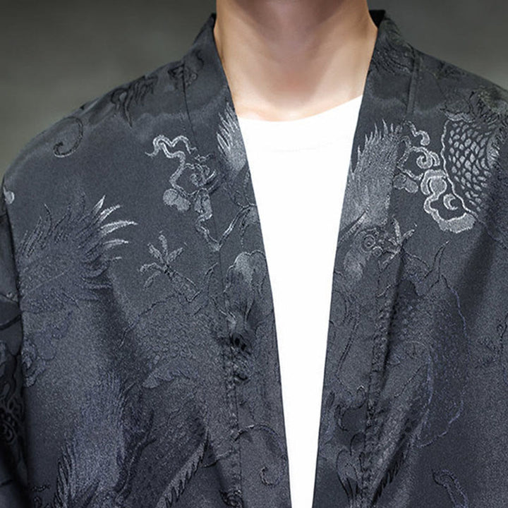 Buddha Stones Frog-Button Dragon Jacquard Stand Collar Long Sleeve Tang Suit Men's Shirt - image 8