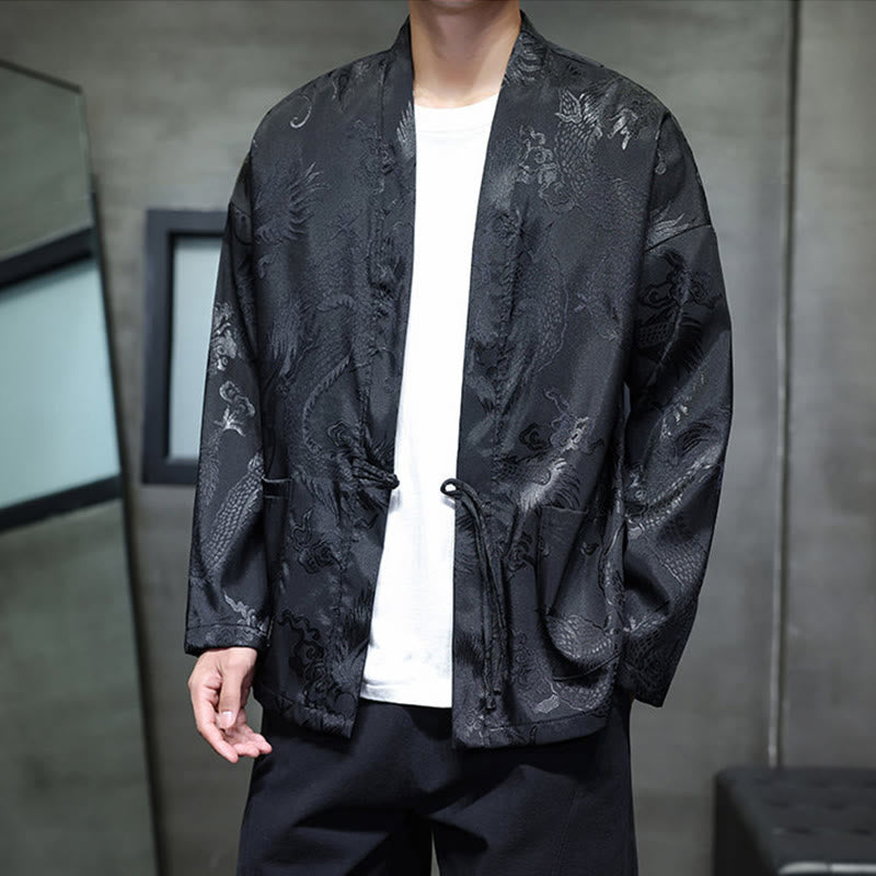 Buddha Stones Frog-Button Dragon Jacquard Stand Collar Long Sleeve Tang Suit Men's Shirt - image 2