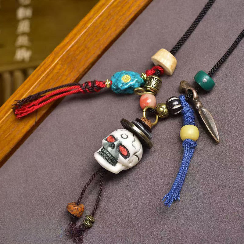 Buddha Stones Tibetan Skull The Lord of the Corpse Forest New Beginning Rope Necklace Pendant - image 1