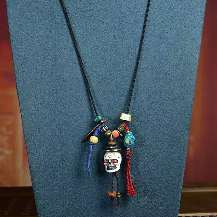 Buddha Stones Tibetan Skull The Lord of the Corpse Forest New Beginning Rope Necklace Pendant - image 4