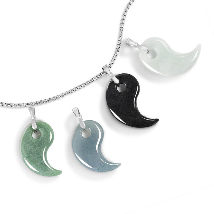 Buddha Stones 925 Sterling Silver Teardrop Design Jade Titanium Steel Chain Necklace Luck Pendant - image 10