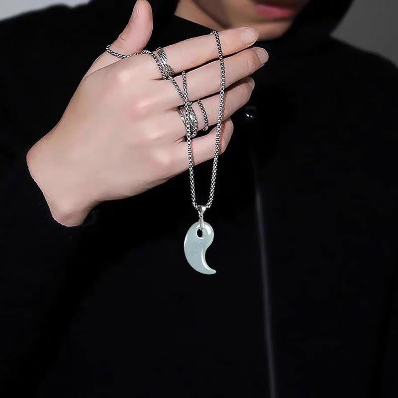 Buddha Stones Teardrop Design Jade Titanium Steel Chain Necklace Luck Pendant - image 9