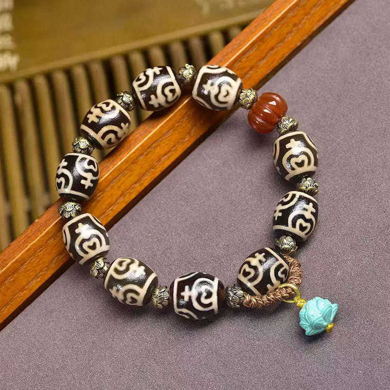 Buddha Stones Tibetan Lightning Treasure Vase Dzi Bead The Lord of the Corpse Forest Power Bracelet - Lotus Vase Dzi Bead(Wrist Circumference: 16-17cm) - image 9