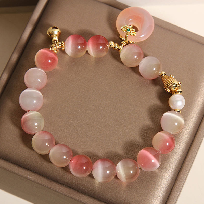 Buddha Stones Natural Peace Buckle Gradient Pink Cat's Eye Yanyuan Agate Peace Bracelet - image 5