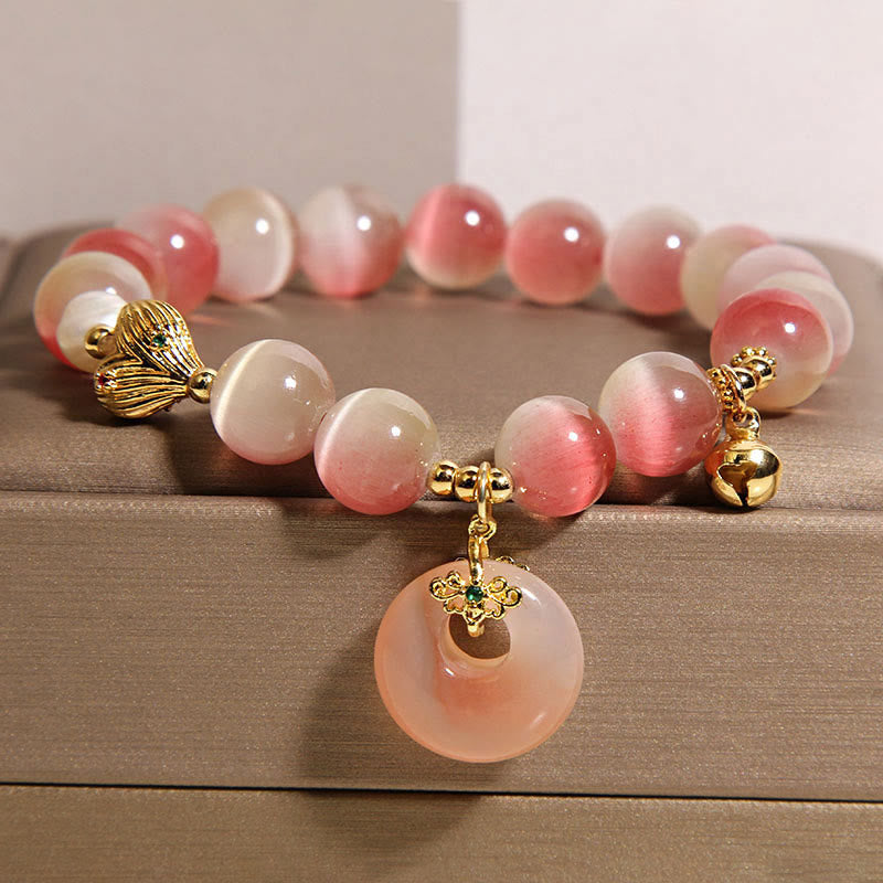 Buddha Stones Natural Peace Buckle Gradient Pink Cat's Eye Yanyuan Agate Peace Bracelet - image 2