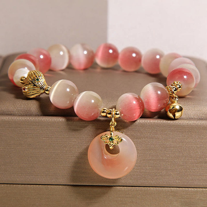 Buddha Stones Natural Peace Buckle Gradient Pink Cat's Eye Yanyuan Agate Peace Bracelet - image 2