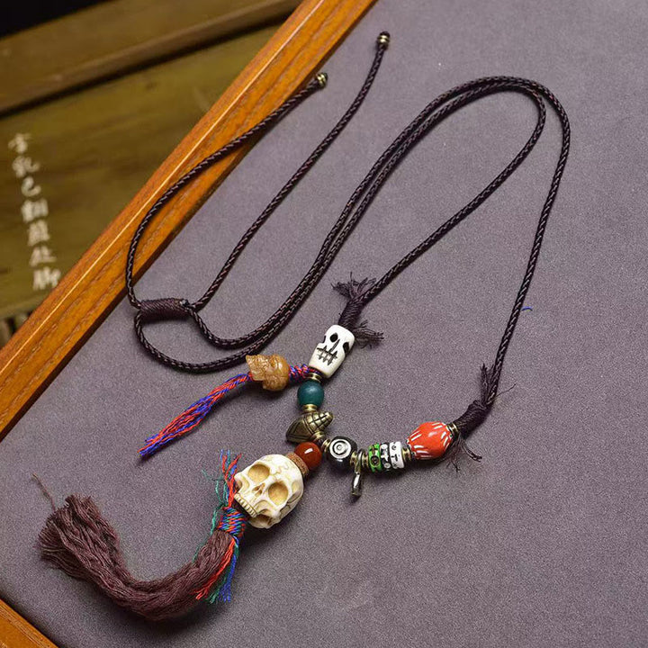Buddha Stones Tibetan Skull The Lord Of The Corpse Forest Keep Away Evil Spirits Necklace Pendant - Beige Skull - image 0