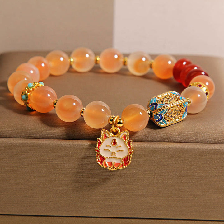 Buddha Stones Natural Nine Tailed Fox Orange Candy Agate Healing Bracelet - Candy Agate(Wrist Circumference:15-17cm) - image 0