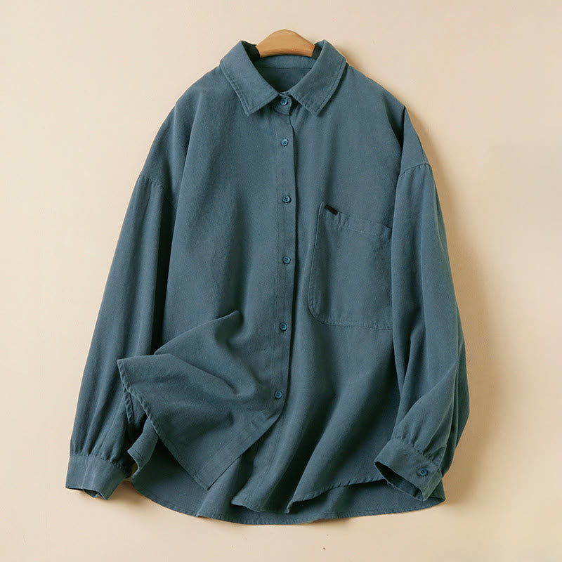 Buddha Stones Casual Buttons Design Women's Stand Collar Long Sleeve Cotton Shirt - SteelBlue - US14，UK/AU18，EU46 (2XL) - image 0