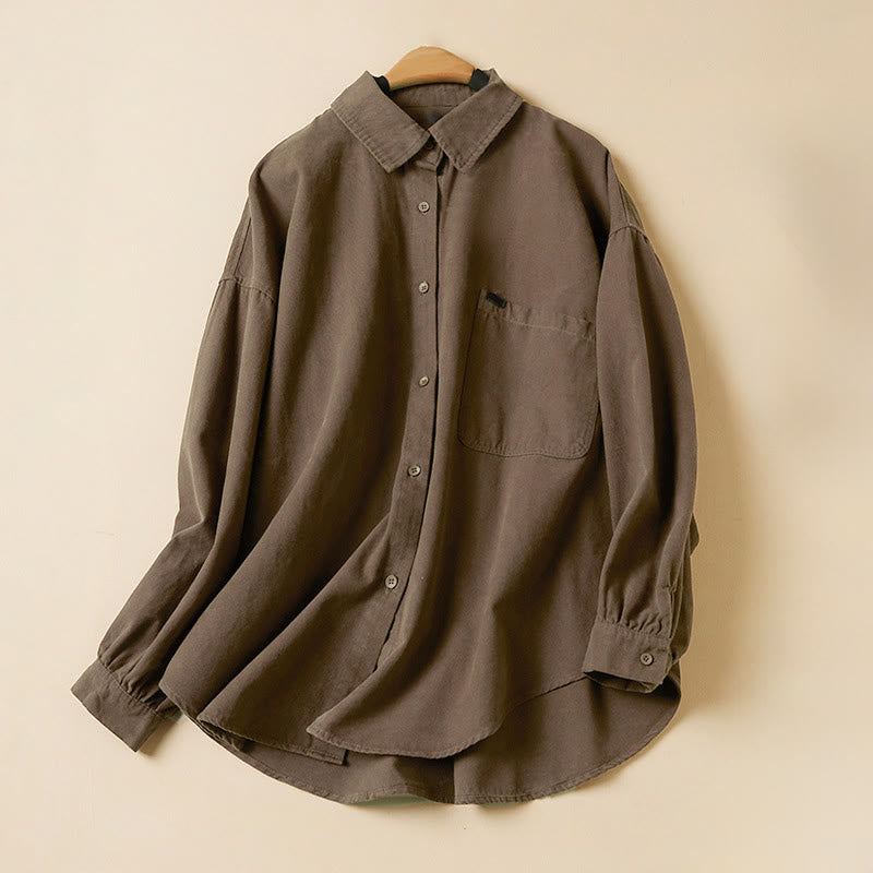 Buddha Stones Casual Buttons Design Women's Stand Collar Long Sleeve Cotton Shirt - Sienna - US14，UK/AU18，EU46 (2XL) - image 15