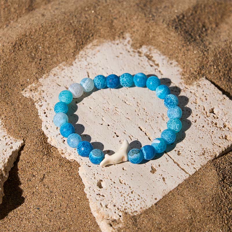 Buddha Stones Natural Stone Dolphin Crackle Agate Tourmaline Courage Bracelet - image 1