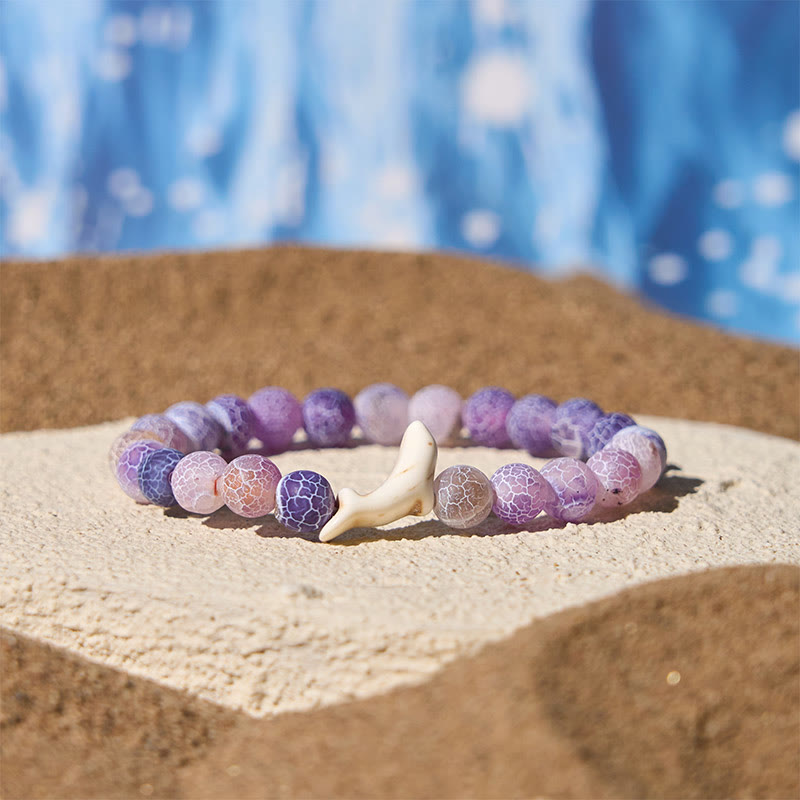 Buddha Stones Natural Stone Dolphin Crackle Agate Tourmaline Courage Bracelet - Purple Crackle Agate(Wrist Circumference: 15-18cm) - image 3