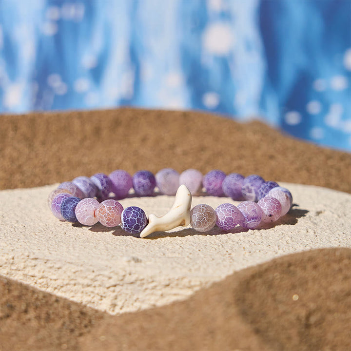 Buddha Stones Natural Stone Dolphin Crackle Agate Tourmaline Courage Bracelet - Purple Crackle Agate(Wrist Circumference: 15-18cm) - image 3
