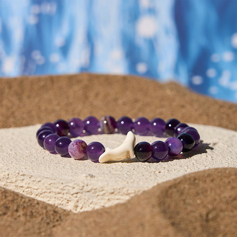Buddha Stones Natural Stone Dolphin Crackle Agate Tourmaline Courage Bracelet - Purple Tourmaline(Wrist Circumference: 15-18cm) - image 7
