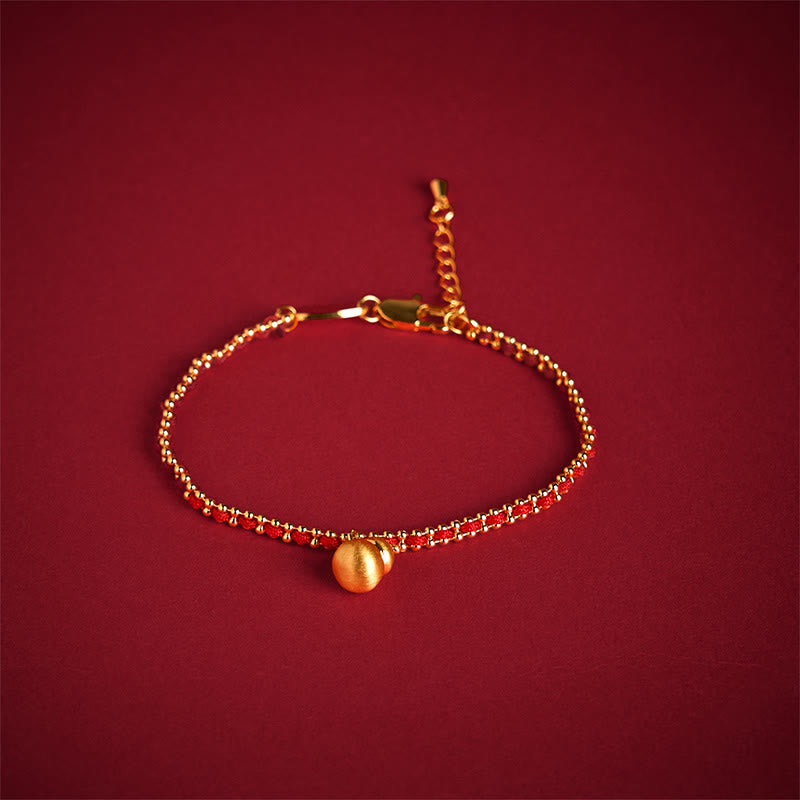 Buddha Stones Red String Copper Brass Gourd Strength Wealth Bracelet - Red String & Copper Brass(Wrist Circumference: 20-25cm) - image 0