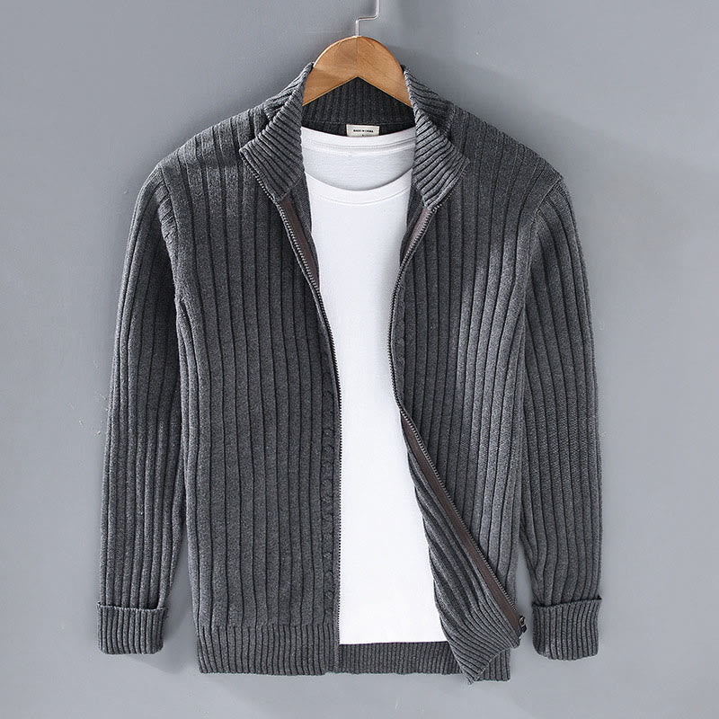 Buddha Stones Spring Plain Zipper Design Cotton Men's Long Sleeve Mock Neck Jacket - DimGray - US/UK/AU42，EU52 (3XL) - image 0