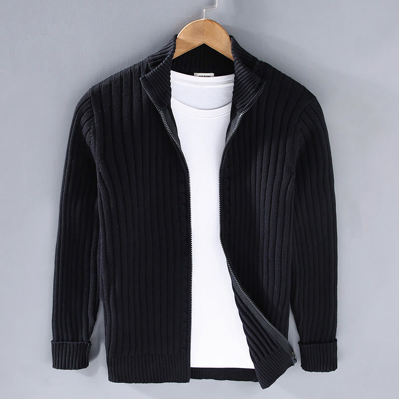 Buddha Stones Spring Plain Zipper Design Cotton Men's Long Sleeve Mock Neck Jacket - Black - US/UK/AU42，EU52 (3XL) - image 9