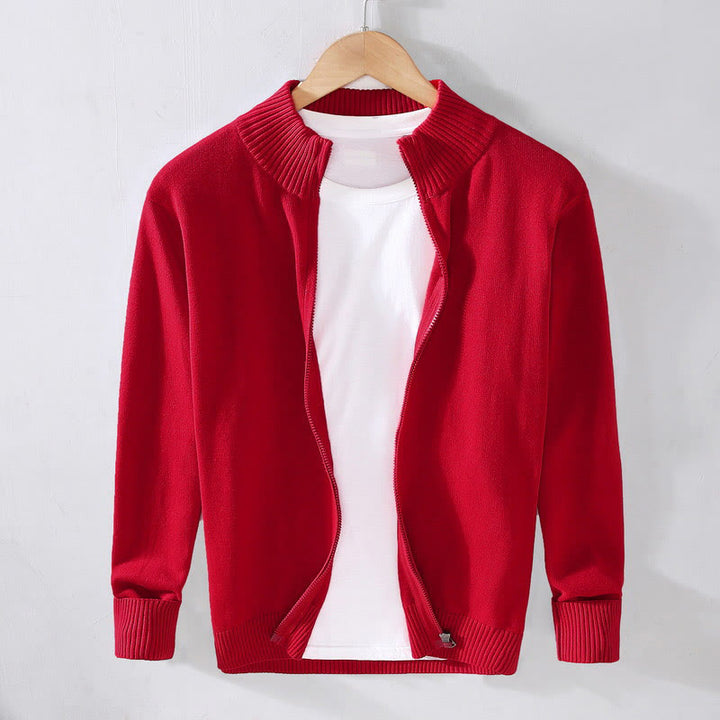 Buddha Stones Plain Zipper Ribbed Bottom Hem Design Men's Long Sleeve Cotton Jacket - Red - US/UK/AU42，EU52 (3XL) - image 11