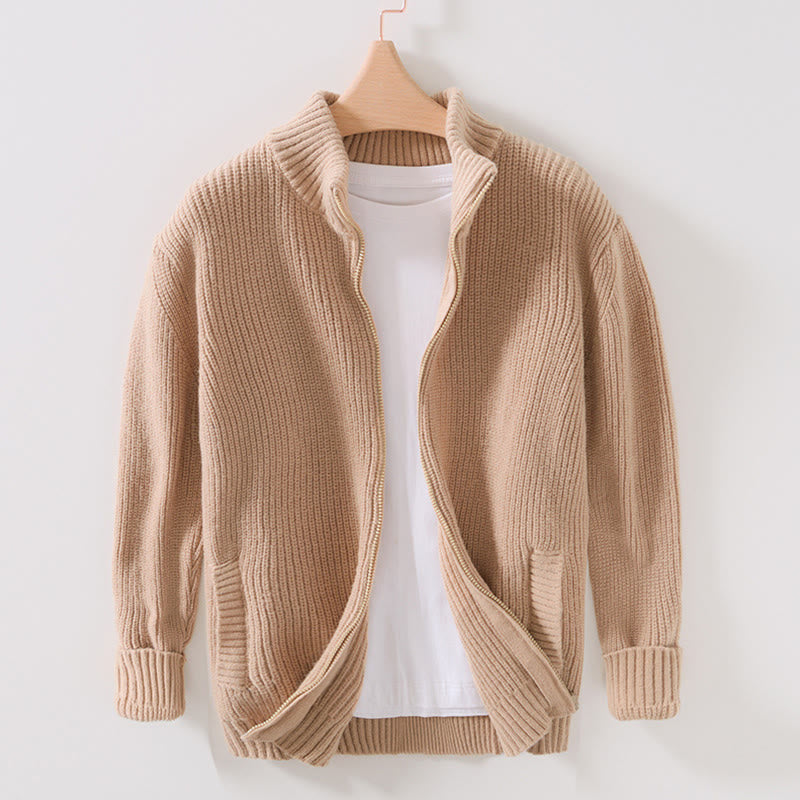 Buddha Stones Winter Solid Color Zipper Knit Cardigan Men's Long Sleeve Cotton Jacket With Pockets - BurlyWood - US/UK/AU40，EU50 (2XL) - image 12