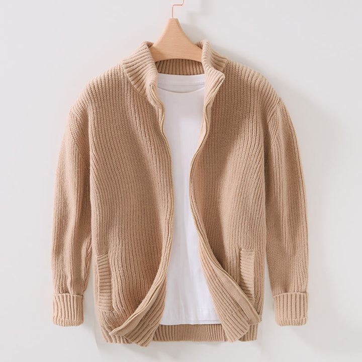 Buddha Stones Winter Solid Color Zipper Knit Cardigan Men's Long Sleeve Cotton Jacket With Pockets - BurlyWood - US/UK/AU40，EU50 (2XL) - image 12