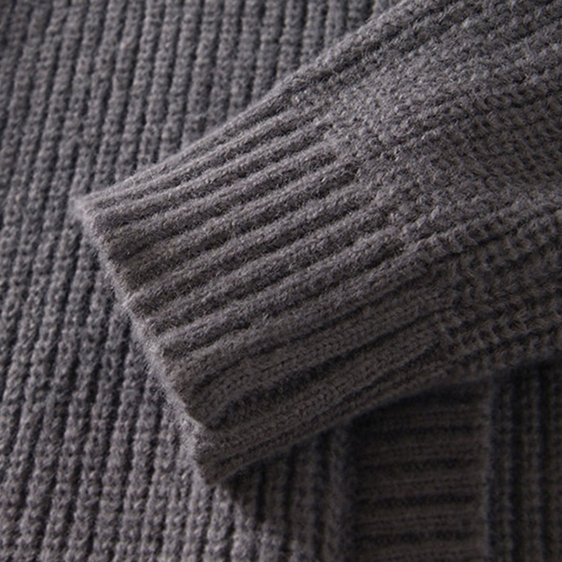 Buddha Stones Winter Solid Color Zipper Knit Cardigan Men's Long Sleeve Cotton Jacket With Pockets - image 9