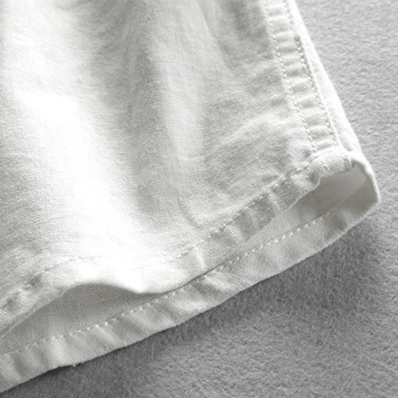 Buddha Stones Men's Slim Fit Design Stand Collar Crew Neck Long Sleeve Cotton Linen Shirt - image 8