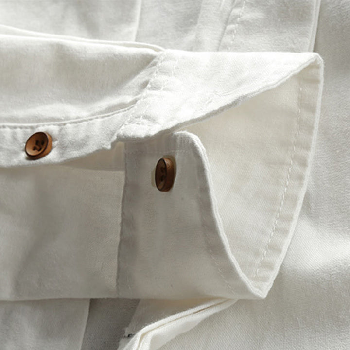 Buddha Stones Men's Slim Fit Design Stand Collar Crew Neck Long Sleeve Cotton Linen Shirt - image 9